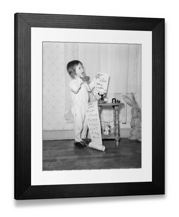 Framed Print : Little Girl on the Phone to Santa Framed Print : Little Girl on the Phone to Santa