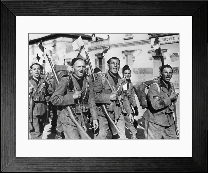 Framed Print : Italian Veterans Sing Marching to Train Framed Print : Italian Veterans Sing Marching to Train