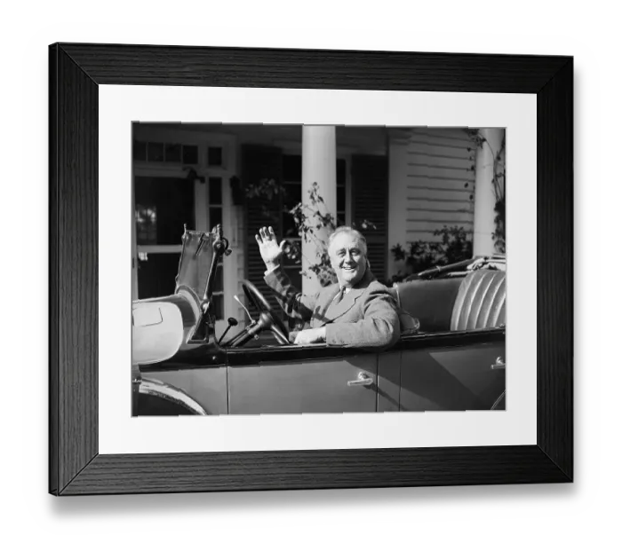 Framed Print : President Franklin Delano Roosevelt Waving from a Convertible Framed Print : President Franklin Delano Roosevelt Waving from a Convertible