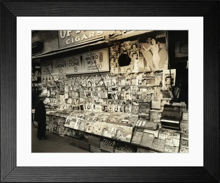 Framed Print : New York City Newstand in 1935 Framed Print : New York City Newstand in 1935