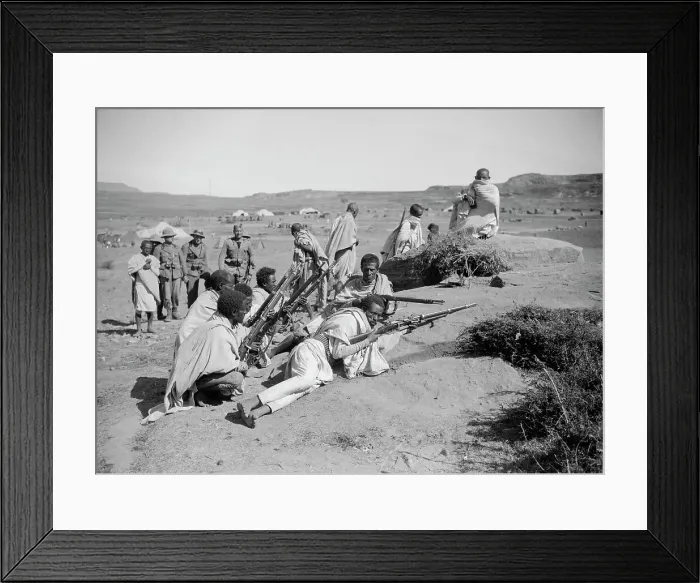 Framed Print : Italian and Ethiopian Troops Rest with Guns Framed Print : Italian and Ethiopian Troops Rest with Guns