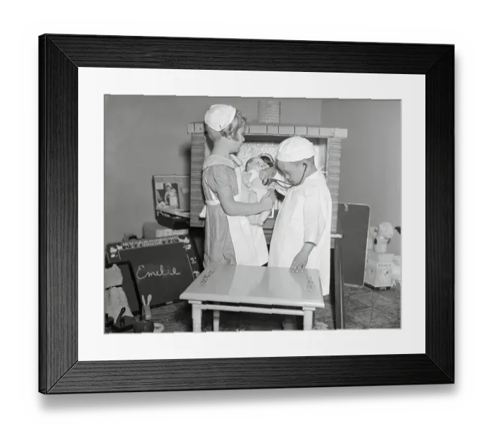 Framed Print : Children (6-9) Wearing Costumes Playing Doctor and Nurse Framed Print : Children (6-9) Wearing Costumes Playing Doctor and Nurse