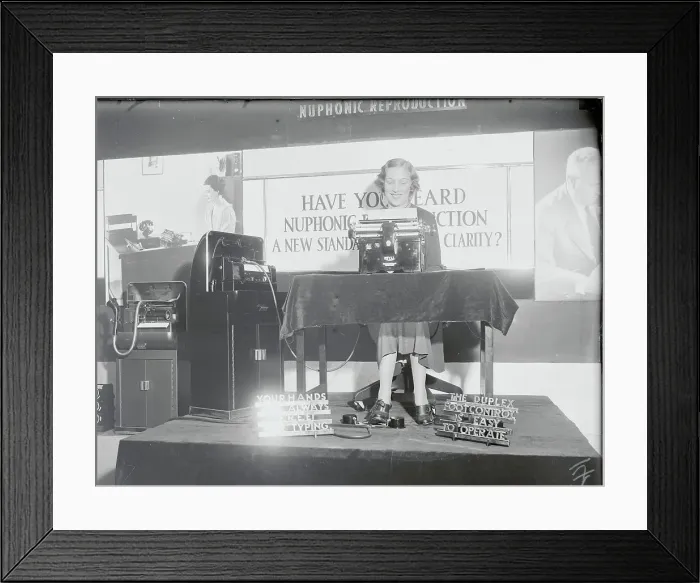 Framed Print : Dictaphone demonstration at business show Framed Print : Dictaphone demonstration at business show