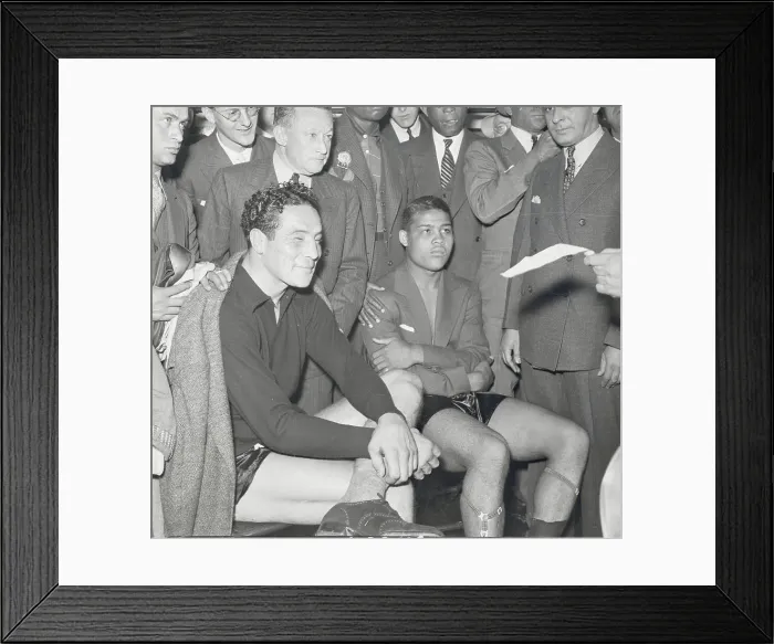 Framed Print : Joe Louis and Max Baer After Weighing In Framed Print : Joe Louis and Max Baer After Weighing In