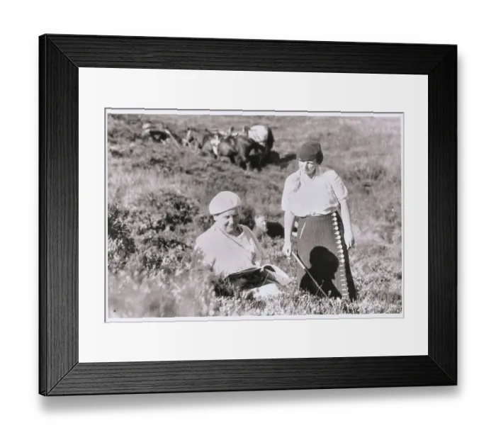 Framed Print : Queen Wilhelmina Sketching in Field with Daughter Nearby Framed Print : Queen Wilhelmina Sketching in Field with Daughter Nearby
