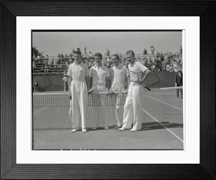 Framed Print : Don Budge, John Van Ryn, Wilmer Allison, and Gene Mako at Net