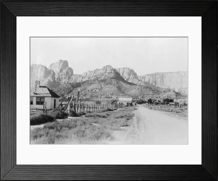 Framed Print : View of Houses at the Bottom of Mountain Range