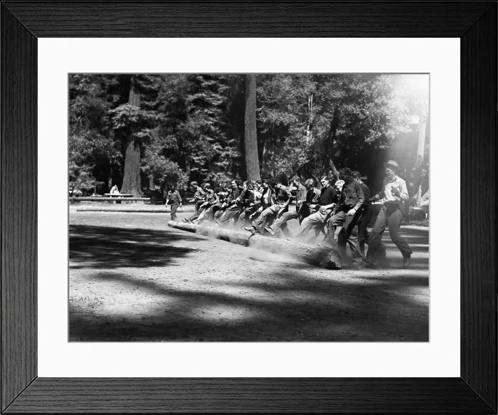 Framed Print : Teens Rolling Log at Work Camp Framed Print : Teens Rolling Log at Work Camp