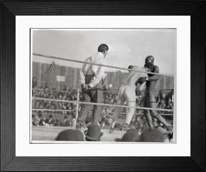 Framed Print : Jack Johnson in the Ring with Jim Flynn Framed Print : Jack Johnson in the Ring with Jim Flynn