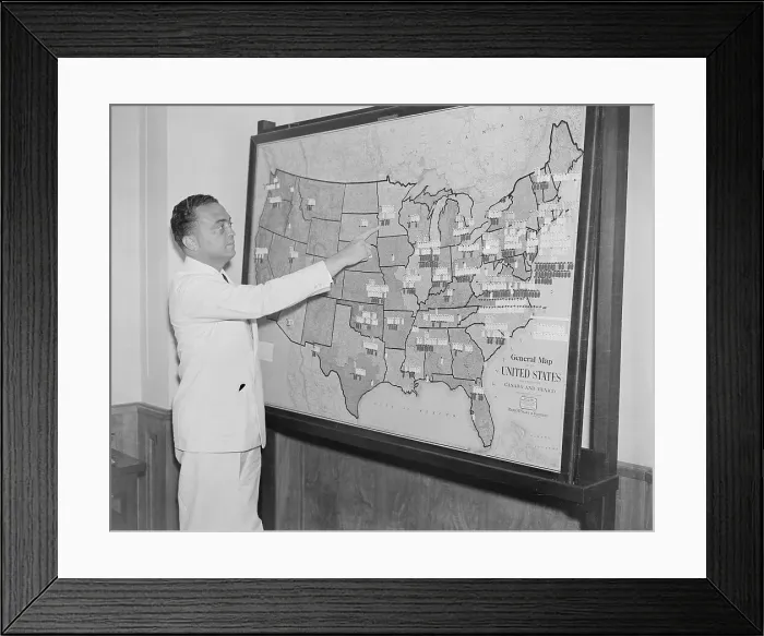 Framed Print : J. Edgar Hoover at Map in His Office Framed Print : J. Edgar Hoover at Map in His Office
