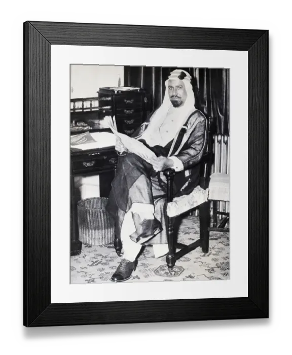 Framed Print : Kuwaiti Emir Reads Paper in Hotel Room Framed Print : Kuwaiti Emir Reads Paper in Hotel Room