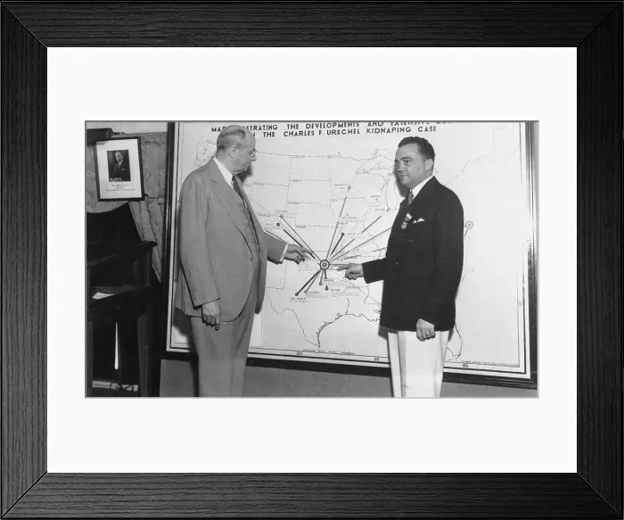 Framed Print : Cummings and Hoover Pointing at Map Framed Print : Cummings and Hoover Pointing at Map