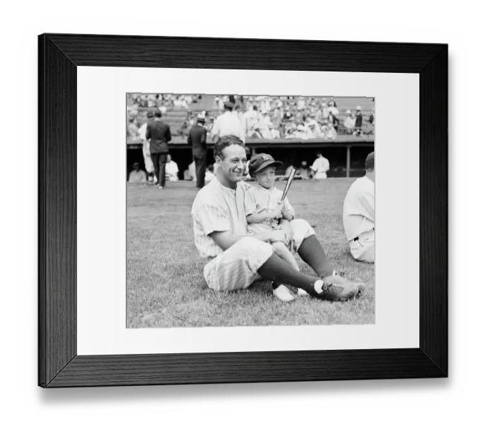Framed Print : Lou Gehrig W / Young Fan In His Lap Framed Print : Lou Gehrig W / Young Fan In His Lap