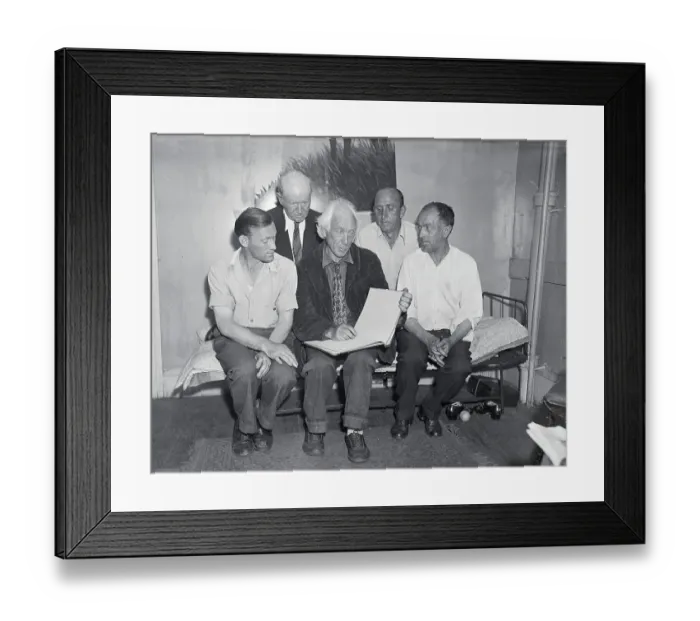 Framed Print : Hobo Fellowship Members Posing on Cot Framed Print : Hobo Fellowship Members Posing on Cot