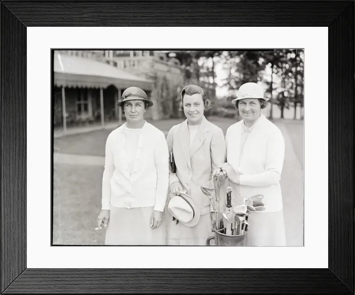 Framed Print : Female Golfers Posing Framed Print : Female Golfers Posing