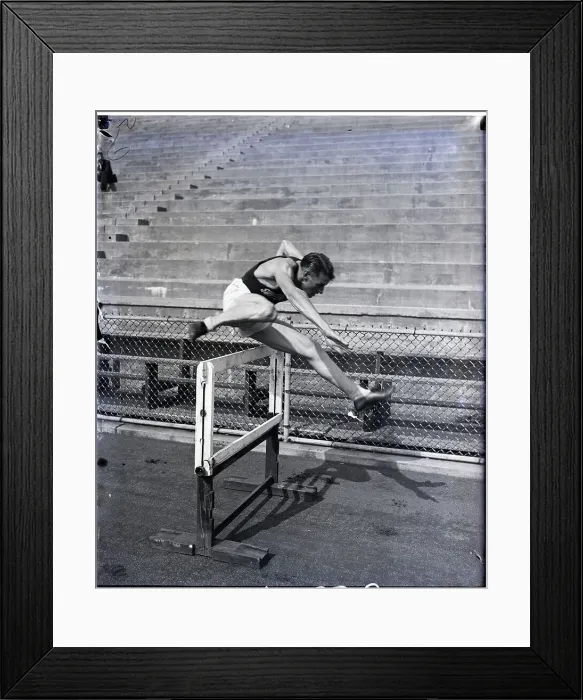 Framed Print : Johnny Morris Hurdling Action Framed Print : Johnny Morris Hurdling Action