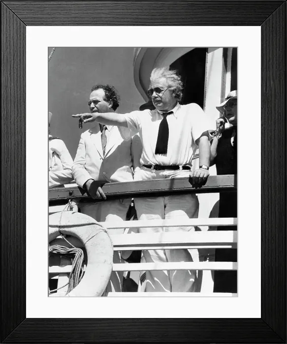 Framed Print : Portrait of Albert Einstein Pointing from Boat