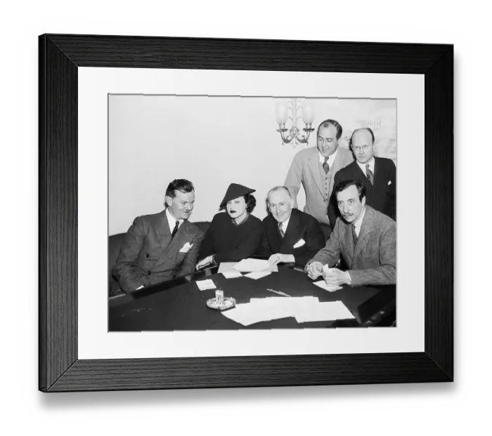 Framed Print : Musicians and Representative at Table Talking Framed Print : Musicians and Representative at Table Talking