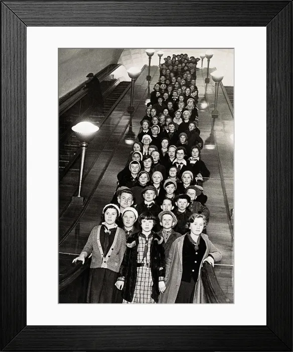 Framed Print : Children Descending Subway Escalator Framed Print : Children Descending Subway Escalator