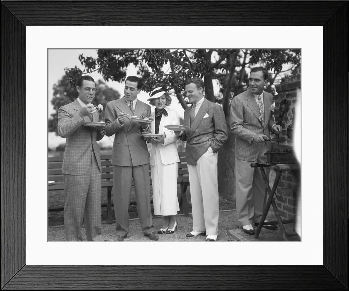 Framed Print : Film Stars at Barbecue Party Framed Print : Film Stars at Barbecue Party