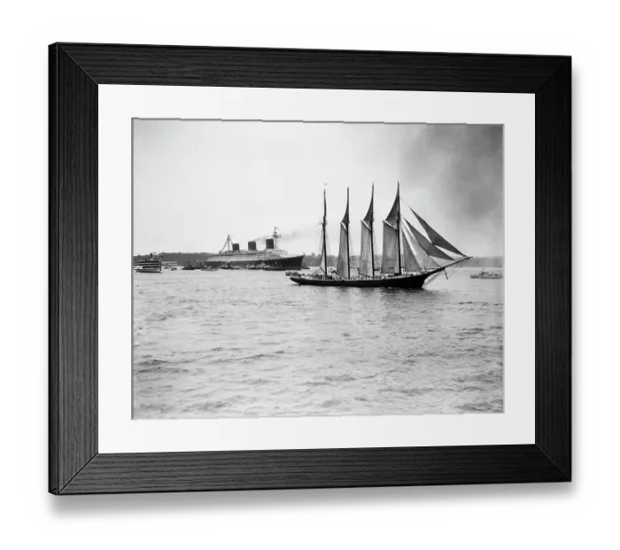 Framed Print : S.S. Normandie Passing Sailboat Framed Print : S.S. Normandie Passing Sailboat