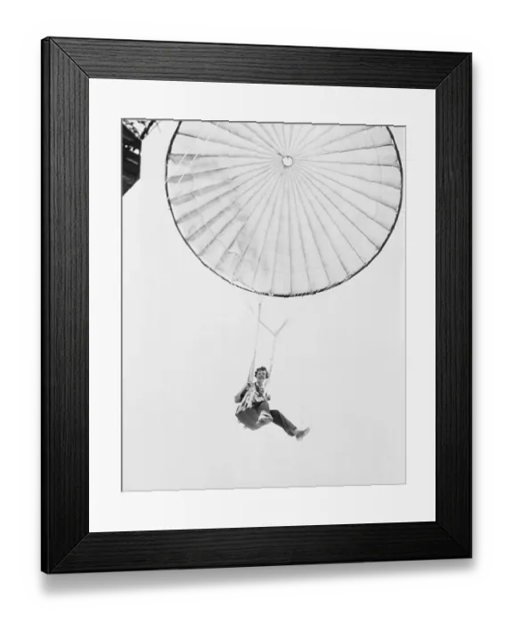 Framed Print : Amelia Earhart Descending with Parachute