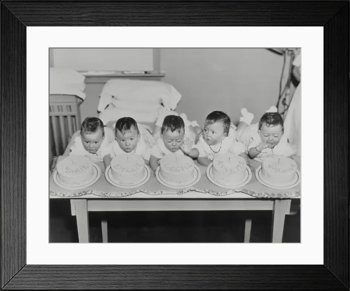 Framed Print : Dionne Quintuplets Blowing out Candles on Their Birthday Cakes Framed Print : Dionne Quintuplets Blowing out Candles on Their Birthday Cakes