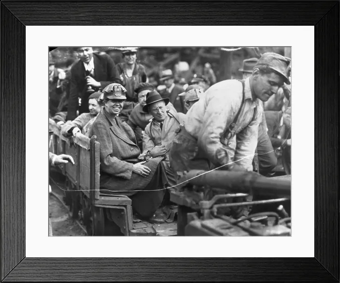 Framed Print : Eleanor Roosevelt Riding a Coal Car with Miners Framed Print : Eleanor Roosevelt Riding a Coal Car with Miners