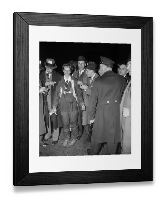 Framed Print : Newsmen Surrounding Amelia Earhart After Flight Framed Print : Newsmen Surrounding Amelia Earhart After Flight