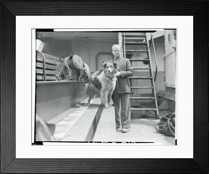 Framed Print : Ship Passenger with His Dog Framed Print : Ship Passenger with His Dog