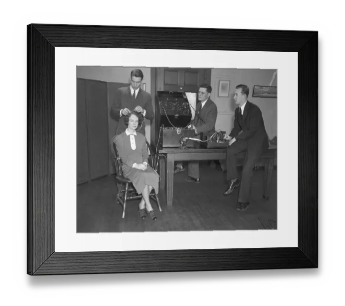 Framed Print : Physician Using Electroencephotograh for Testing Brain Reactions