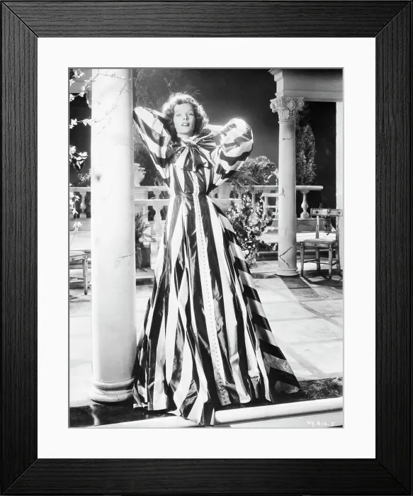 Framed Print : Katharine Hepburn in Striped Gown Framed Print : Katharine Hepburn in Striped Gown