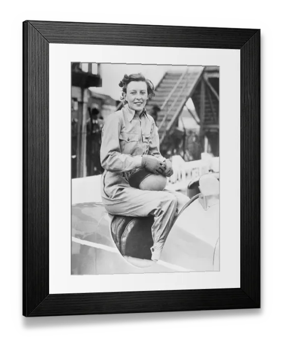 Framed Print : Woman Racing Driver Posing for Picture Framed Print : Woman Racing Driver Posing for Picture