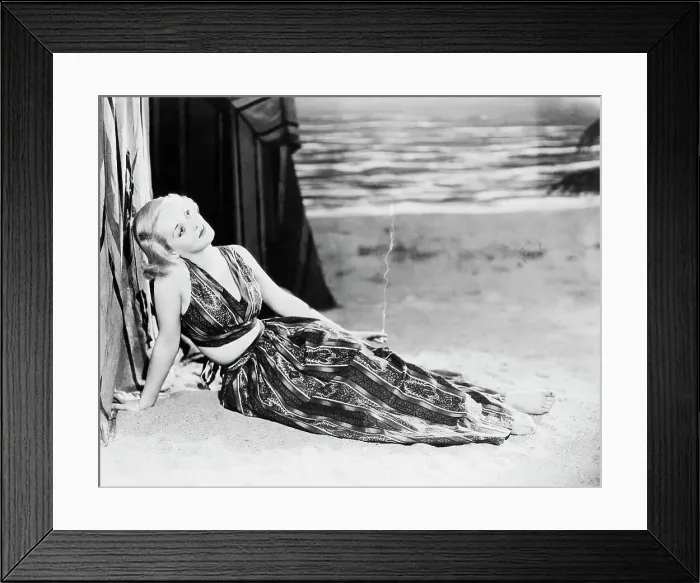 Framed Print : Portrait of Bette Davis Lounging in Beach Ensemble Framed Print : Portrait of Bette Davis Lounging in Beach Ensemble