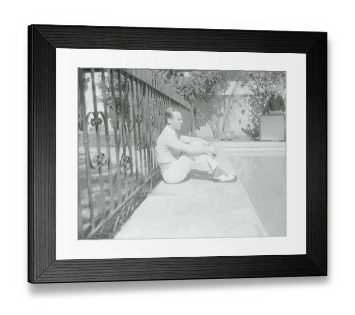 Framed Print : Portrait of Fred Astaire Sitting at Poolside