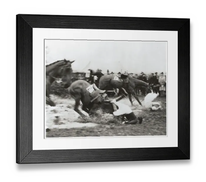Framed Print : Spectators Gazing at Riders Falling from Horses Framed Print : Spectators Gazing at Riders Falling from Horses