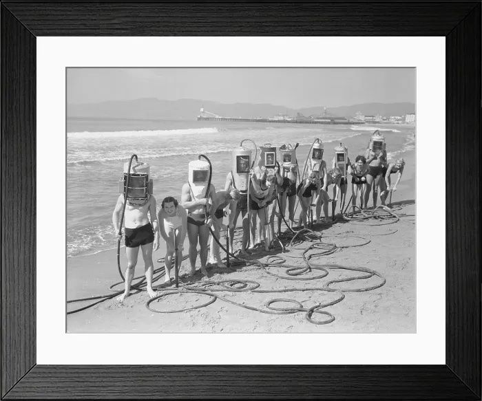 Framed Print : Schoolboys Wearing Homemade Diving Gear Framed Print : Schoolboys Wearing Homemade Diving Gear