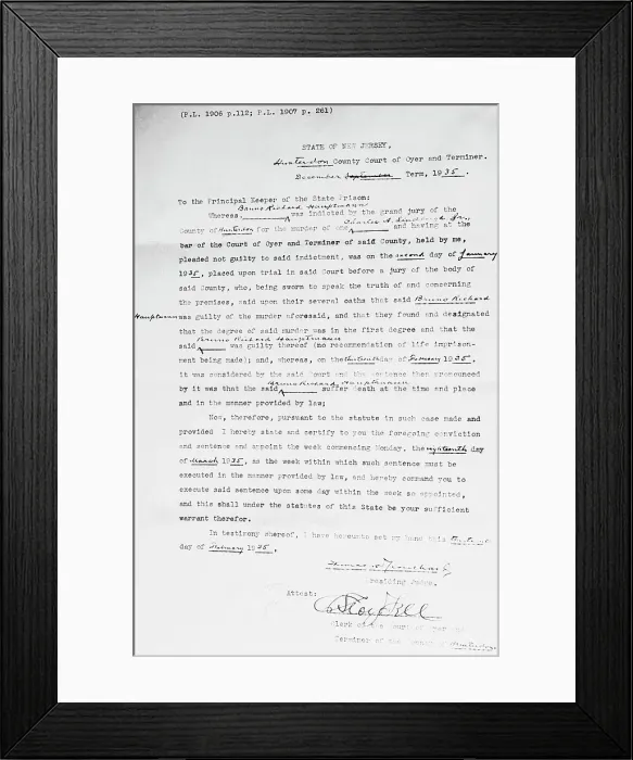 Framed Print : Death Warrant of Lindbergh Kidnapper Framed Print : Death Warrant of Lindbergh Kidnapper