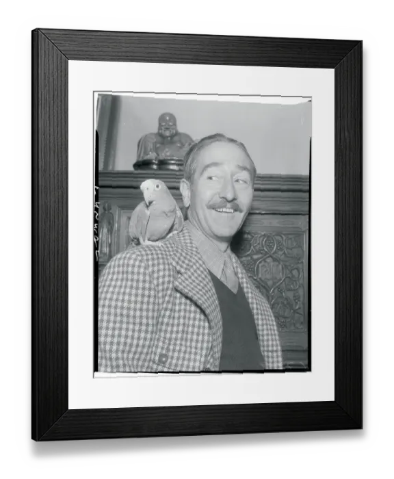 Framed Print : Portrait of Adolphe Menjou With His Parrot Framed Print : Portrait of Adolphe Menjou With His Parrot
