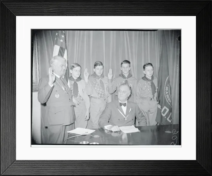Framed Print : Franklin D. Roosevelt Posing With Boy Scout Participants Framed Print : Franklin D. Roosevelt Posing With Boy Scout Participants