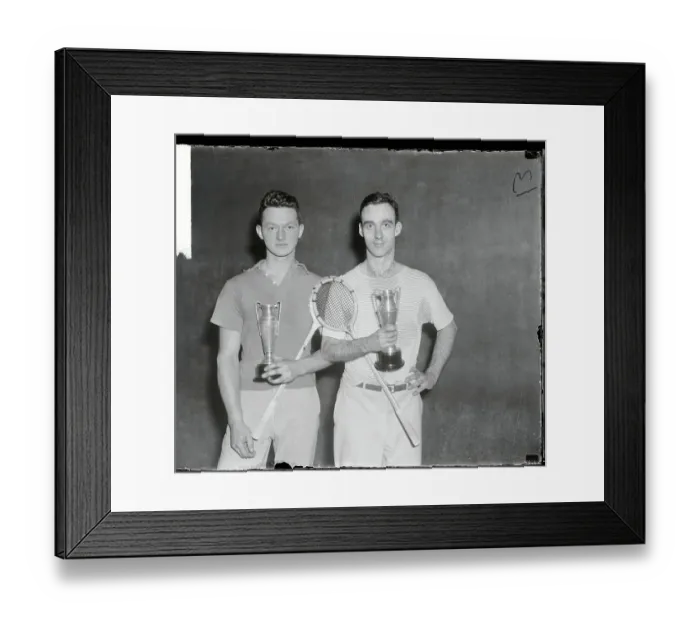 Framed Print : National Racquet Doubles Champions Posing for Camera Framed Print : National Racquet Doubles Champions Posing for Camera