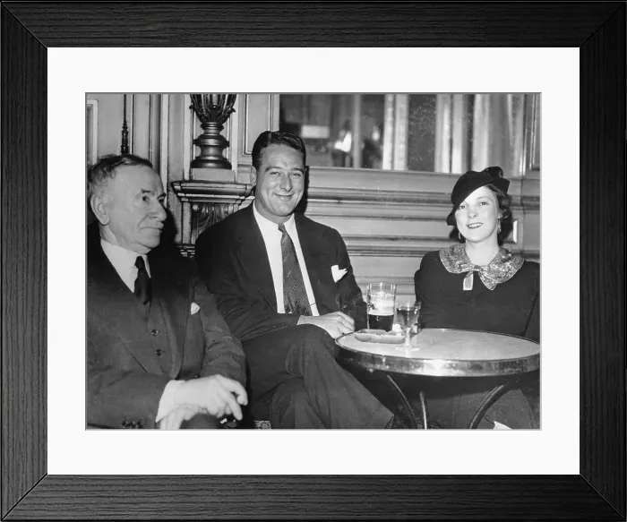 Framed Print : Mr. and Mrs. Lou Gehrig Sitting With Sports Writer Framed Print : Mr. and Mrs. Lou Gehrig Sitting With Sports Writer