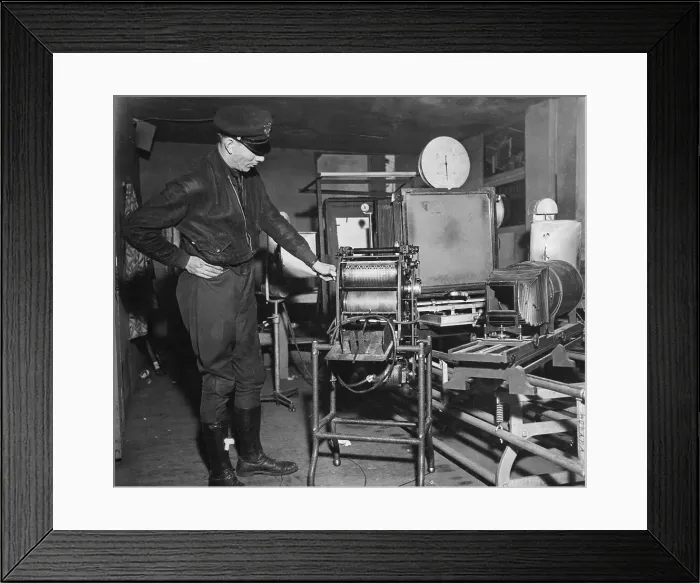 Framed Print : Police Standing Next to Counterfeit Equipment Framed Print : Police Standing Next to Counterfeit Equipment