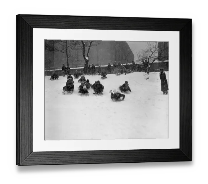 Framed Print : Children Sledding in Central Park Framed Print : Children Sledding in Central Park
