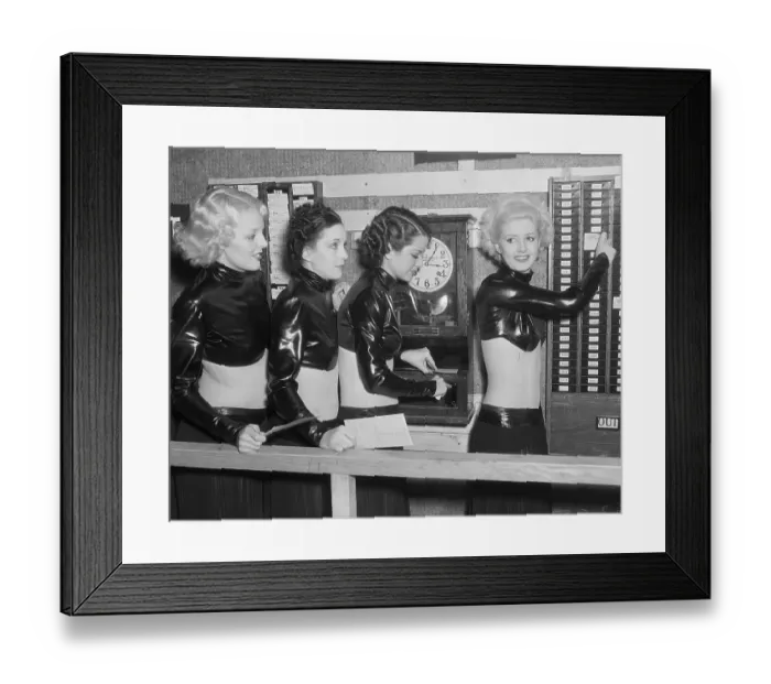 Framed Print : Four Women Checking Out Of Work Framed Print : Four Women Checking Out Of Work