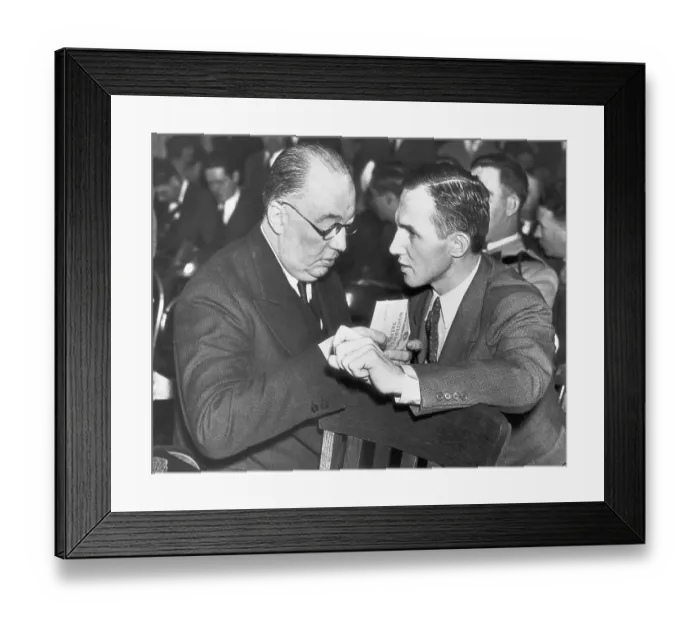 Framed Print : Bruno Richard Hauptmann Talking to His Lawyer Framed Print : Bruno Richard Hauptmann Talking to His Lawyer
