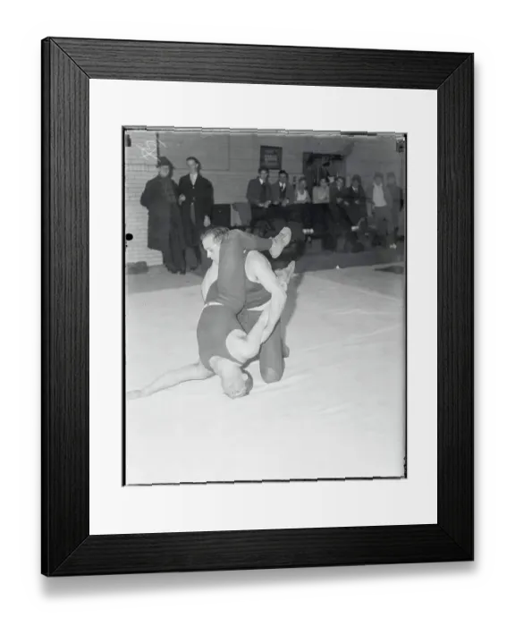 Framed Print : Bernard Pollace Wrestling Against Maurice Levins Framed Print : Bernard Pollace Wrestling Against Maurice Levins