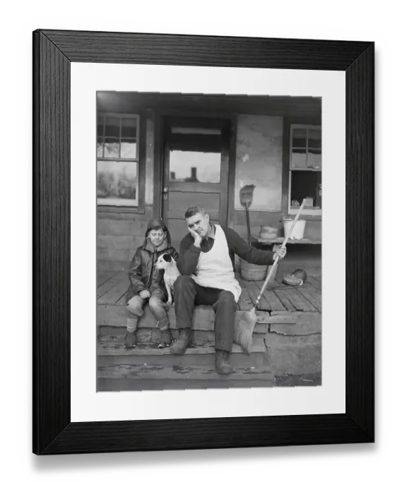 Framed Print : Father and Son Lounging Outdoors Framed Print : Father and Son Lounging Outdoors