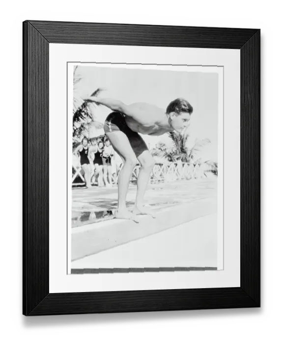 Framed Print : Swimmer Ralph Flanagan in Diving Position Framed Print : Swimmer Ralph Flanagan in Diving Position