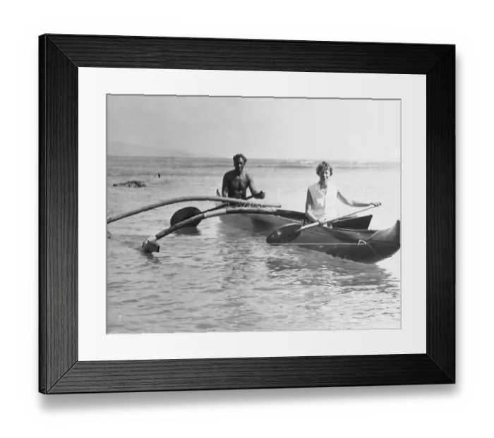 Framed Print : Aviatrix Amelia Earhart Boating with Duke Kamanamoku Framed Print : Aviatrix Amelia Earhart Boating with Duke Kamanamoku
